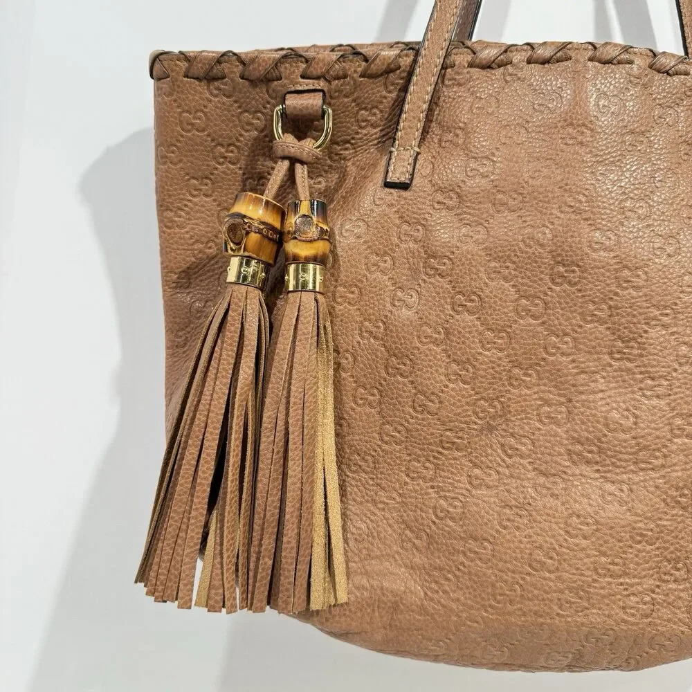 Authentic GUCCI Bamboo Guccissima Leather Tote Bag Brown Tassel 218780